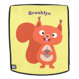 Happy cute red squirrel cartoon illustration backpack