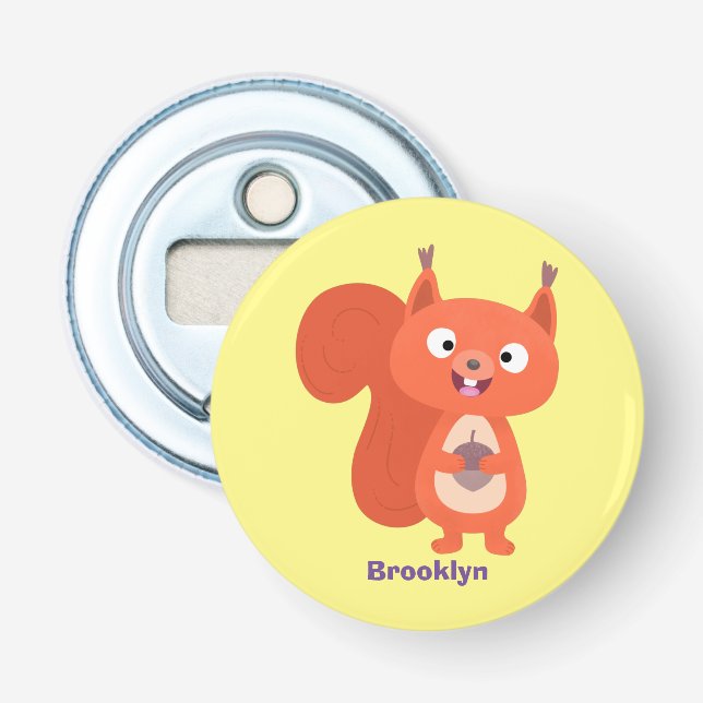 Happy cute red squirrel cartoon illustration bottle opener (Front)