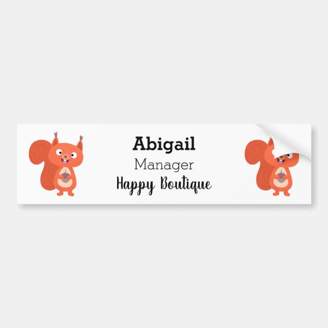 Happy cute red squirrel cartoon illustration bumper sticker (Front)