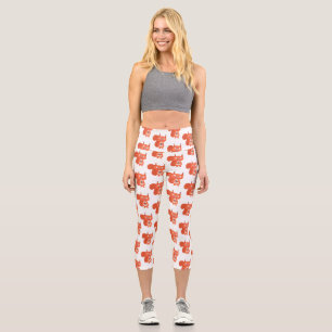 Happy cute red squirrel cartoon illustration capri leggings