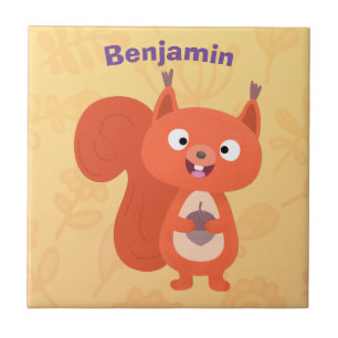 Happy cute red squirrel cartoon illustration ceramic tile