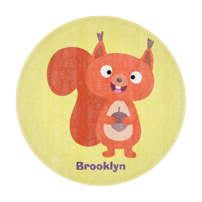 Happy cute red squirrel cartoon illustration cutting board (Front)