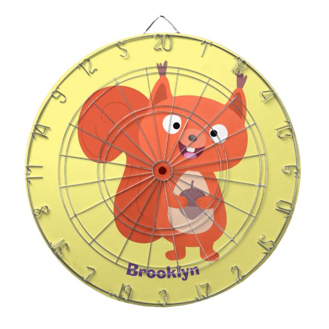 Happy cute red squirrel cartoon illustration dartboard (Front)