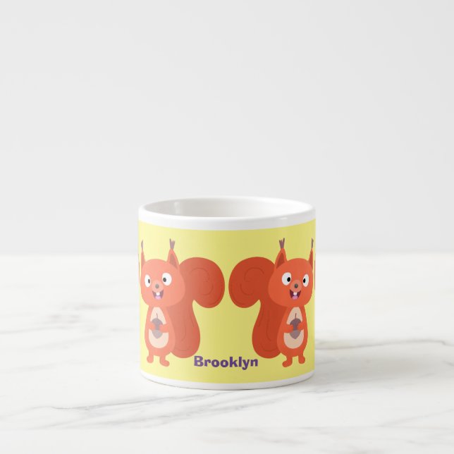 Happy cute red squirrel cartoon illustration espresso cup (Front)