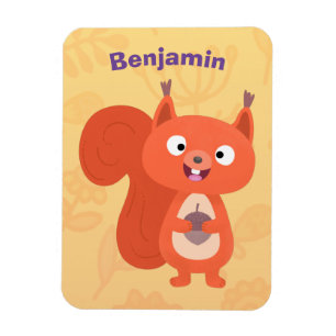 Happy cute red squirrel cartoon illustration magnet