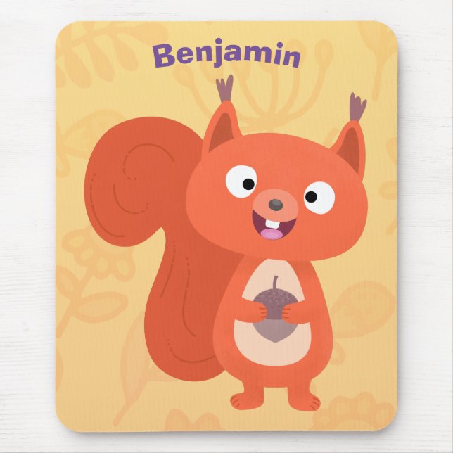 Happy cute red squirrel cartoon illustration mouse pad (Front)