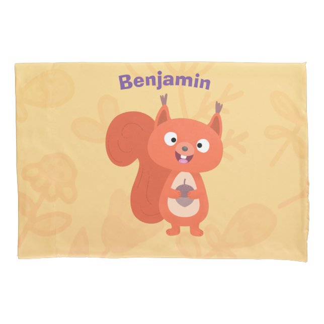 Happy cute red squirrel cartoon illustration pillowcase (Front)
