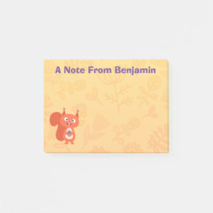 Happy cute red squirrel cartoon illustration post-it notes