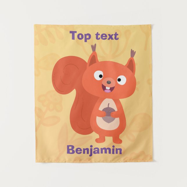 Happy cute red squirrel cartoon illustration  tapestry (Front)