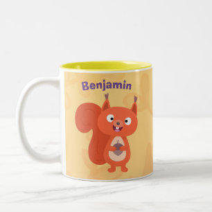 Happy cute red squirrel cartoon illustration Two-Tone coffee mug