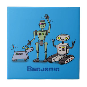 Happy cute robots trio cartoon ceramic tile
