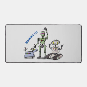 Happy cute robots trio cartoon desk mat