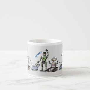 Happy cute robots trio cartoon espresso cup