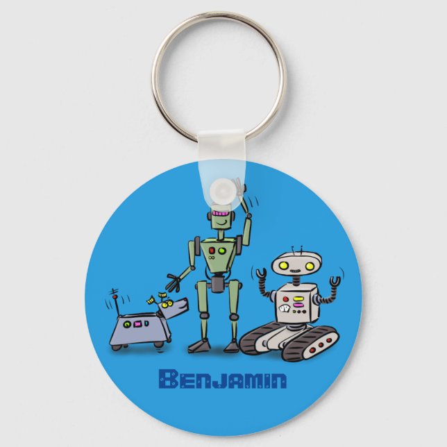 Happy cute robots trio cartoon key ring (Front)