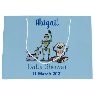 Happy cute robots trio cartoon large gift bag