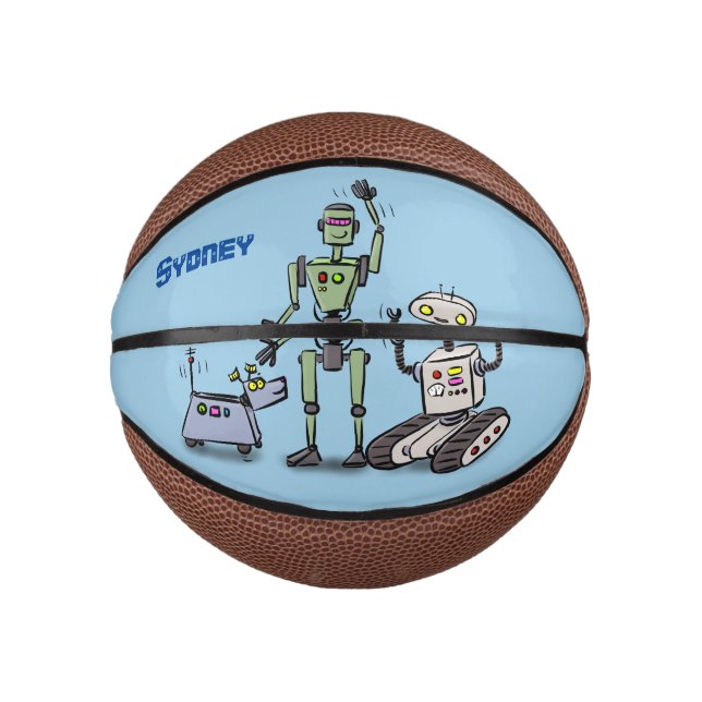 Happy cute robots trio cartoon mini basketball (Front)