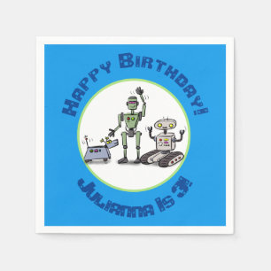 Happy cute robots trio cartoon napkin