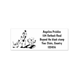 Happy cute robots trio cartoon rubber stamp