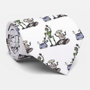 Happy cute robots trio cartoon tie