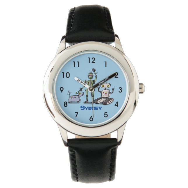 Happy cute robots trio cartoon  watch (Front)