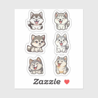 happy cute Siberian huskies dogs stickers pack