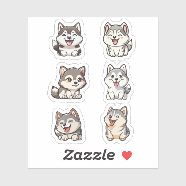 happy cute Siberian huskies dogs stickers pack (Sheet)