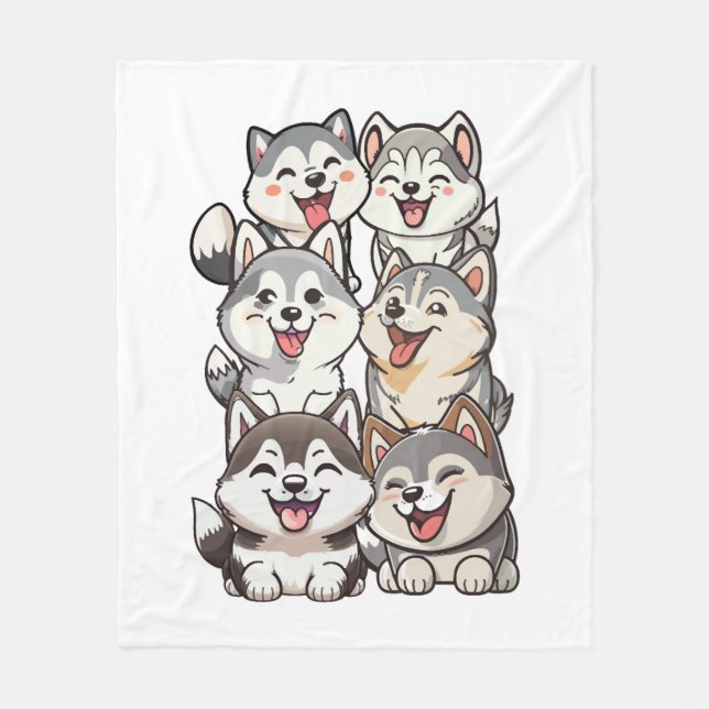 Happy cute Siberian huskies Fleece Blanket (Front)