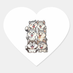Happy cute Siberian huskies Heart Sticker