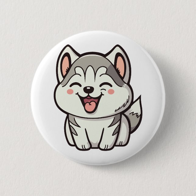 Happy cute Siberian husky dog 6 Cm Round Badge (Front)