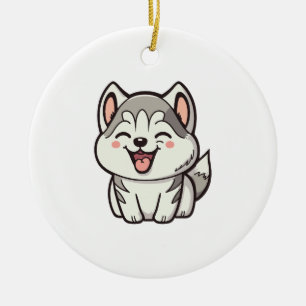 Happy cute Siberian husky dog Ceramic Ornament