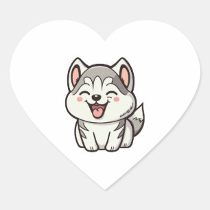 Happy cute Siberian husky dog Heart Sticker