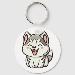 Happy cute Siberian husky dog Key Ring