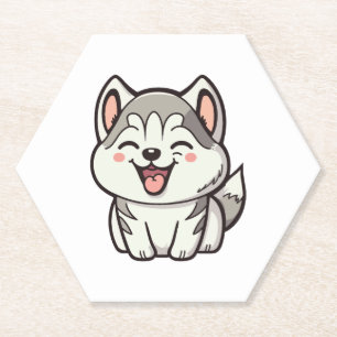 Happy cute Siberian husky dog Paper Coaster