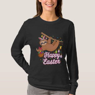 Happy Cute Sloth With Bunny Ears Egg Hunting Eas T-Shirt