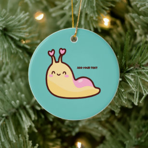 Happy Cute Slug Personalised Text Ceramic Ornament