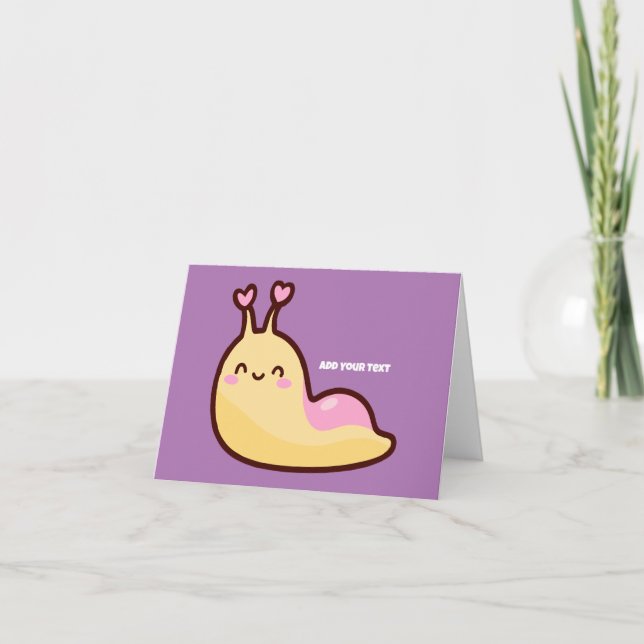Happy Cute Slug Personalised Text  Holiday Card (Front)