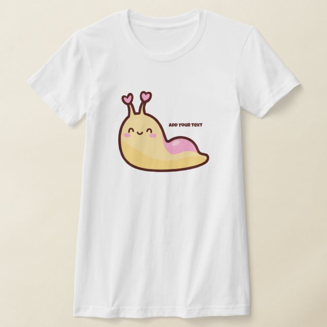 Happy Cute Slug Personalised Text T-Shirt (Laydown)