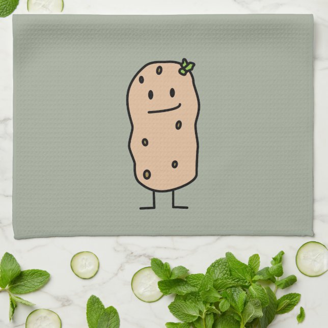 Happy Cute Smiling Potato Tea Towel (Folded)