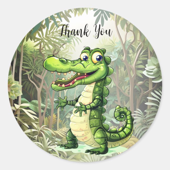 Happy Cute Wild Crocodile Jungle Trees Beautiful Classic Round Sticker (Front)