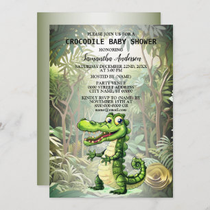 Happy Cute Wild Crocodile Jungle Trees Beautiful Invitation