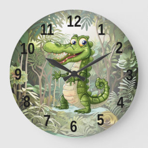 Happy Cute Wild Crocodile Jungle Trees Beautiful Large Clock