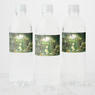 Happy Cute Wild Crocodile Jungle Trees Beautiful Water Bottle Label