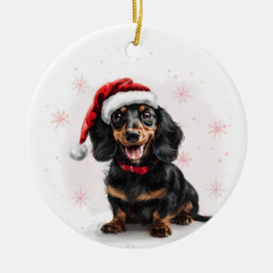 Happy Dachshund Dog Christmas Personalized Ceramic Ornament
