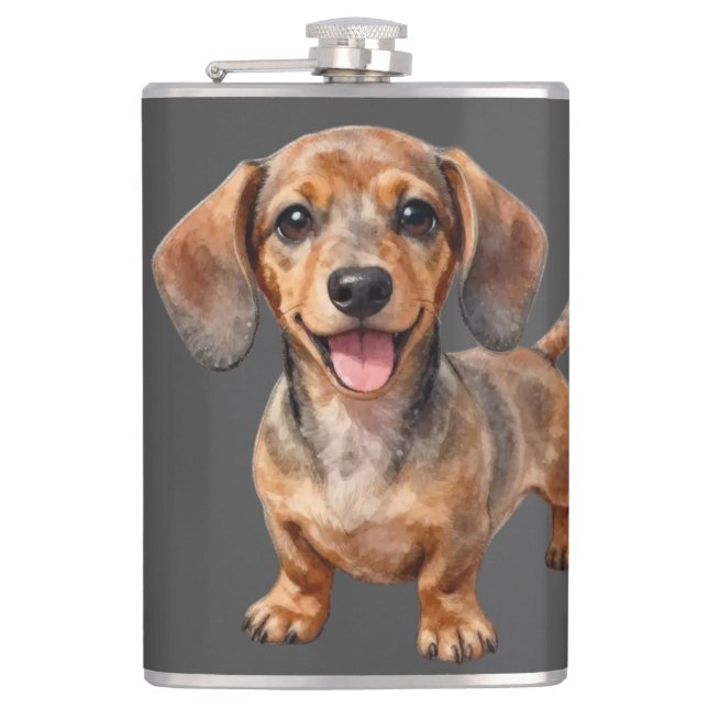 Happy Dachshund Puppy Hip Flask (Front)