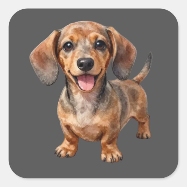 Happy Dachshund Puppy Square Sticker (Front)