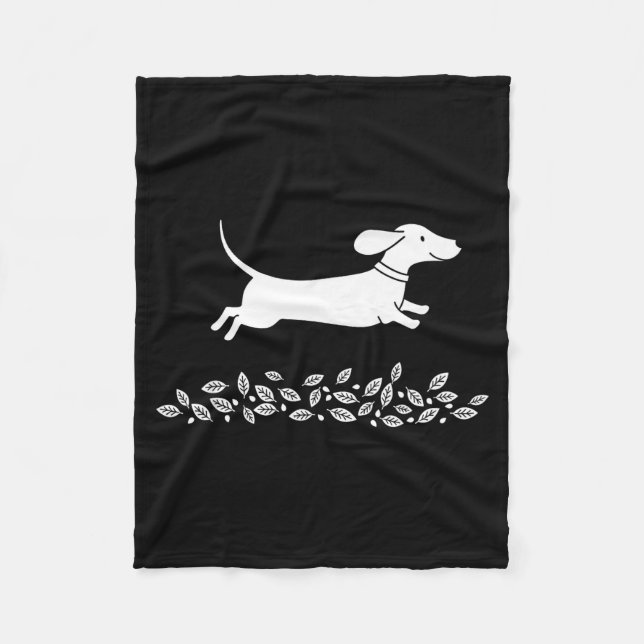 Happy Dachshund With Autumn Leaves For Pet Lovers  Fleece Blanket (Front)