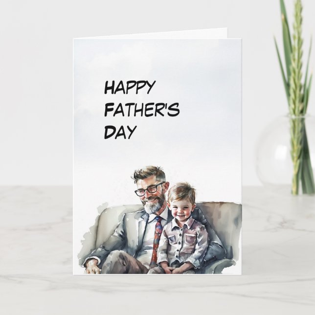 Happy Dad and Son share a moment Father's Day Card (Front)