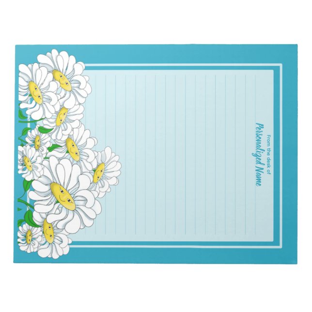 Happy Daisies Blue - Blue Line  Notepad (Front)