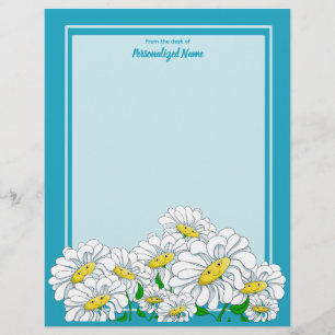 Happy Daisies Blue - Blue Unlined Custom Letterhead