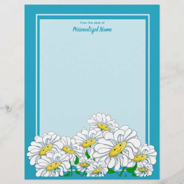 Happy Daisies Blue - Blue Unlined  Custom Letterhead (Front)